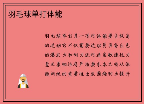 羽毛球单打体能