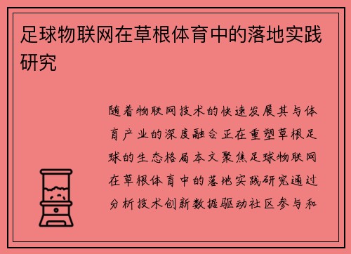 足球物联网在草根体育中的落地实践研究